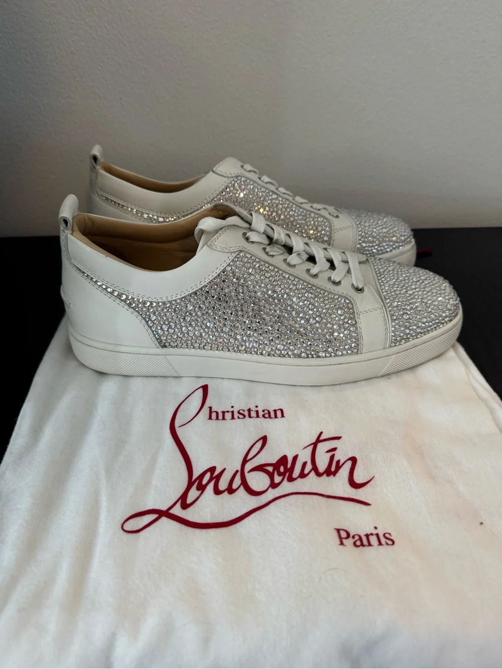 Christian Louboutin Silver Crystal Low-Top Sneakers (42)
